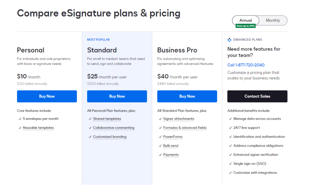 Docusign goes for a hybrid approach - Lower tiers can be booked self-service, enterprise ones go through a Sales Rep (and no price is shown)